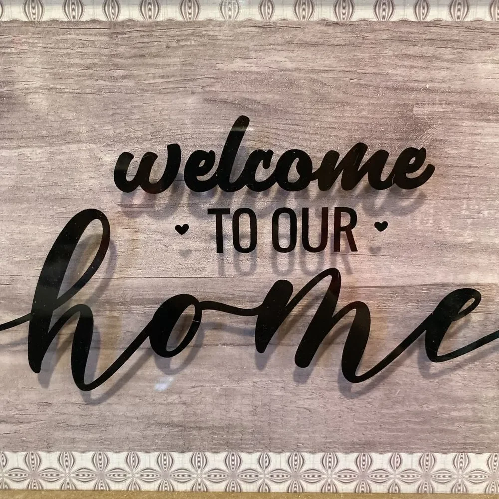 Welcome To Our Home Kitchen Rustic Plank Plaque with REAL WOOD‎ & GLASS